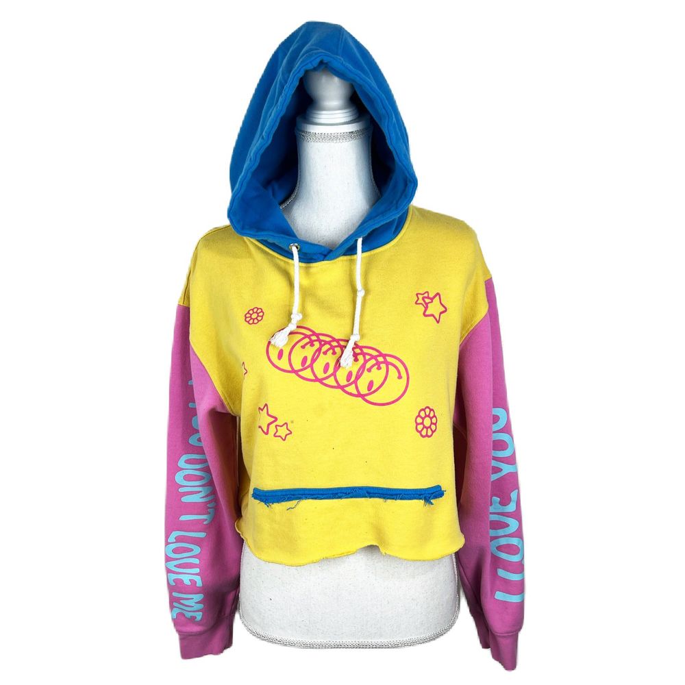Avani Hoodie Women Medium Multicolor Block Pullover Cropped Sweater Star Fanjoy